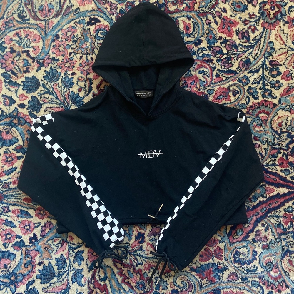 Maniere De Voir checkered cropped hoodie - M